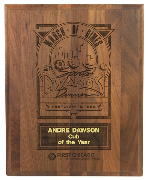 1988 Andre Dawson Chicago Cubs March of Dimes "Cub of the Year" 12" x 15" Plaque