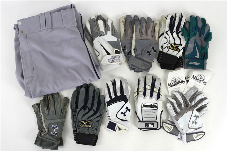2011 Seattle Mariners Game Worn Batting Gloves & Pants - Lot of 10 w/ Justin Smoak, Miguel Olivo, Mike Carp & More (MEARS LOA)