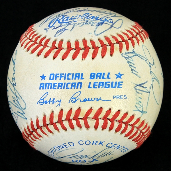 1988 Boston Red Sox Team Signed OAL Brown Baseball w/ 20 Signatures Including Roger Clemens, Wade Boggs, Jim Rice, Lee Smith & More (JSA)