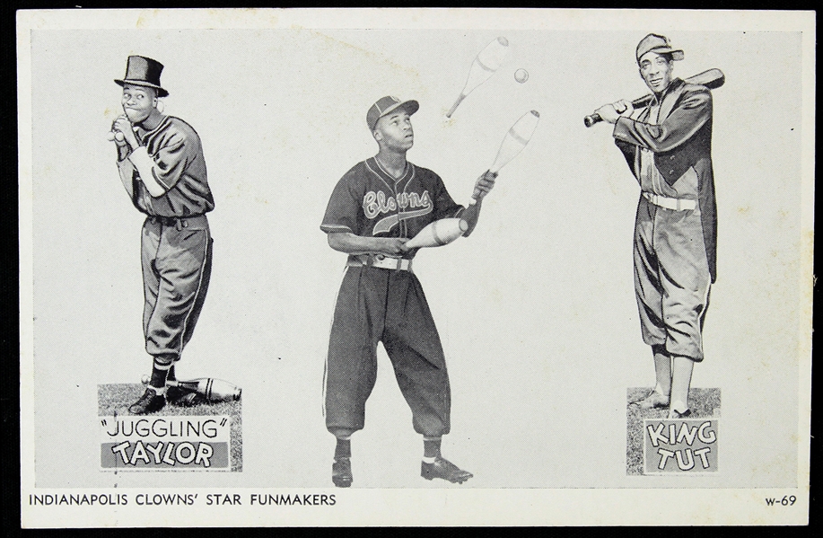 1940-50s Indianapolis Clowns Negro American League "Juggling Taylor" & "King Tut" Postcard 