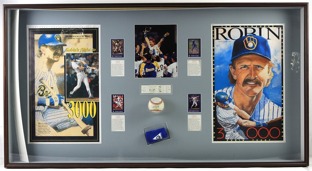 1974-1993 Robin Yount Milwaukee Brewers Signed Baseball, Photo, Trading Cards Mounted in 31"x 55" Display Case (JSA)