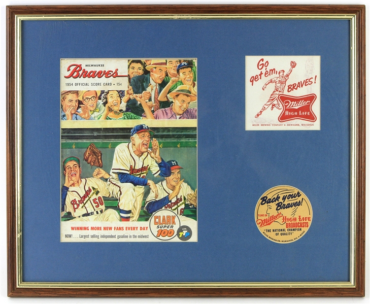 1954 Milwaukee Braves Official Score Card 17"x 21" Framed 