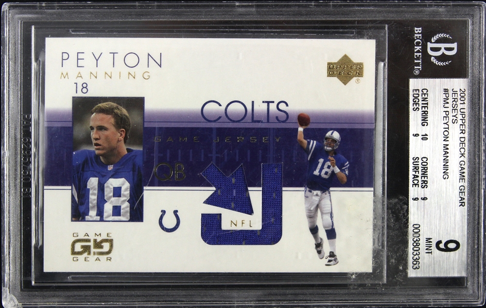2001 Peyton Manning Indianapolis Colts Upper Deck Game Gear Jersey Card (Beckett Slabbed 9 Mint)