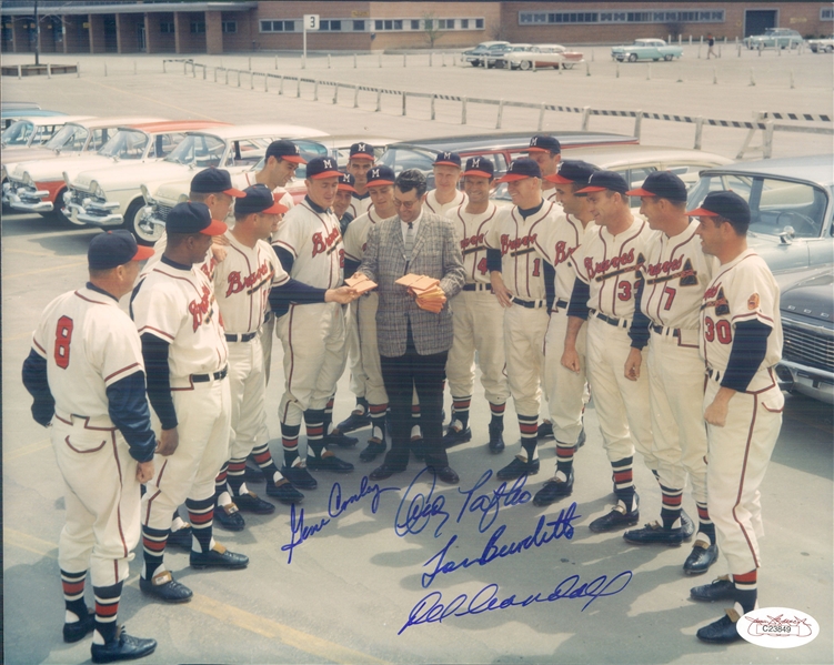 1958 Del Crandall Lou Burdette Andy Pafko Gene Conley Milwaukee Braves Signed 8" x 10" Photo (*JSA*)