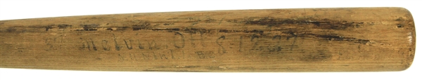 1927 Mel Ott New York Giants H&B Louisville Slugger Sidewritten Lathe Bat (MEARS A10)