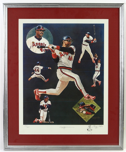 1982-86 Reggie Jackson California Angels Signed 24" x 29" Framed Lithograph (JSA) 69/500
