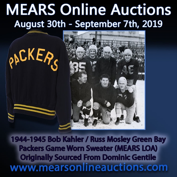 1944-1945 Bob Kahler / Russ Mosley Green Bay Packers Game Worn Sweater (MEARS LOA) Originally Sourced From Dominic Gentile