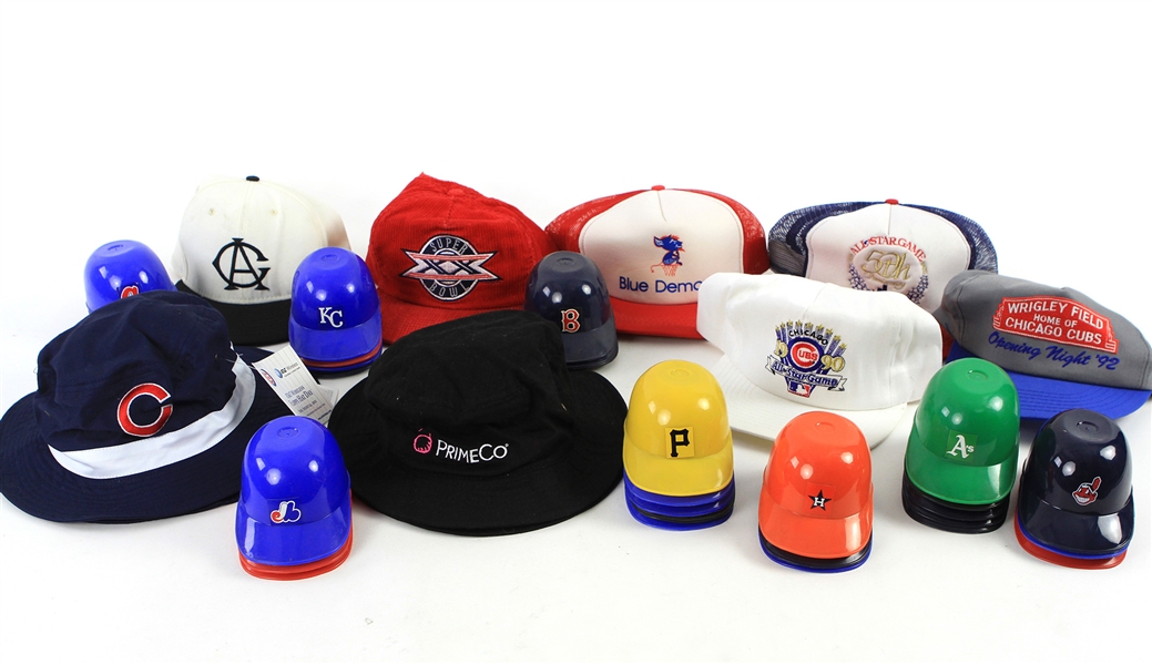 1980s-2000s Baseball Hat Collection - Lot of 53 w/ All Star Games, Mini Batting Helmets, Super Bowl XX & More