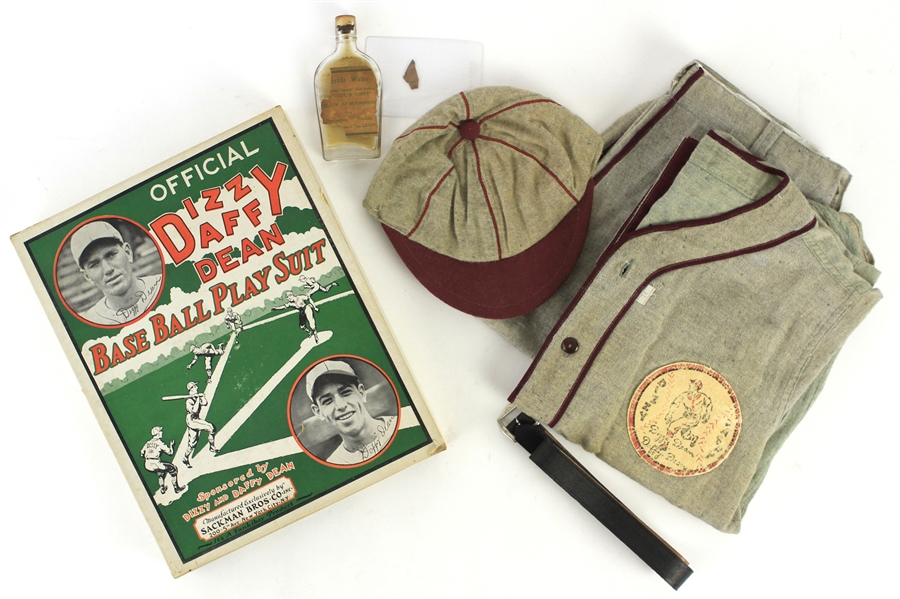 1934-36 Dizzy & Daffy Dean St. Louis Cardinals Baseball Play Suit Uniform w/ Original Box & "Florida Water" Whiskey 