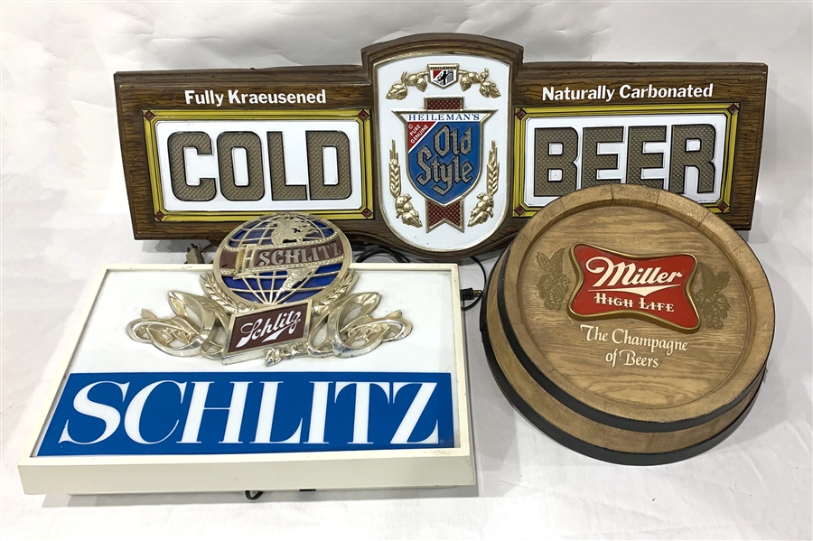 1970s Heilemans Old Style, Schlitz, & Miller Brewing Company Bar Signs (Lot of 3)