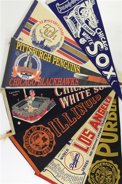 1950s-90s Baseball Hockey Football College Pennants Collection - Lot of 50+ w/ All Star Games, Super Bowls & More