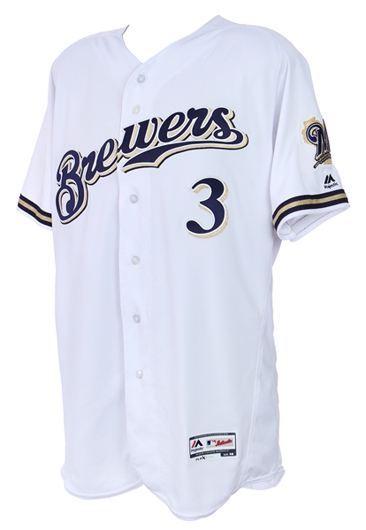 2017 (April 3) Orlando Arcia Milwaukee Brewers Signed & Inscribed Game Worn Opening Day Home Jersey (MEARS A10/MLB Hologram/JSA)