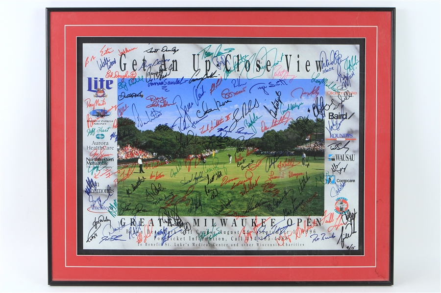 1996 Multi Signed Greater Milwaukee Open 24" x 30" Framed Poster w/ Over 50 Signatures Including Tiger Woods & More (JSA) 4/15