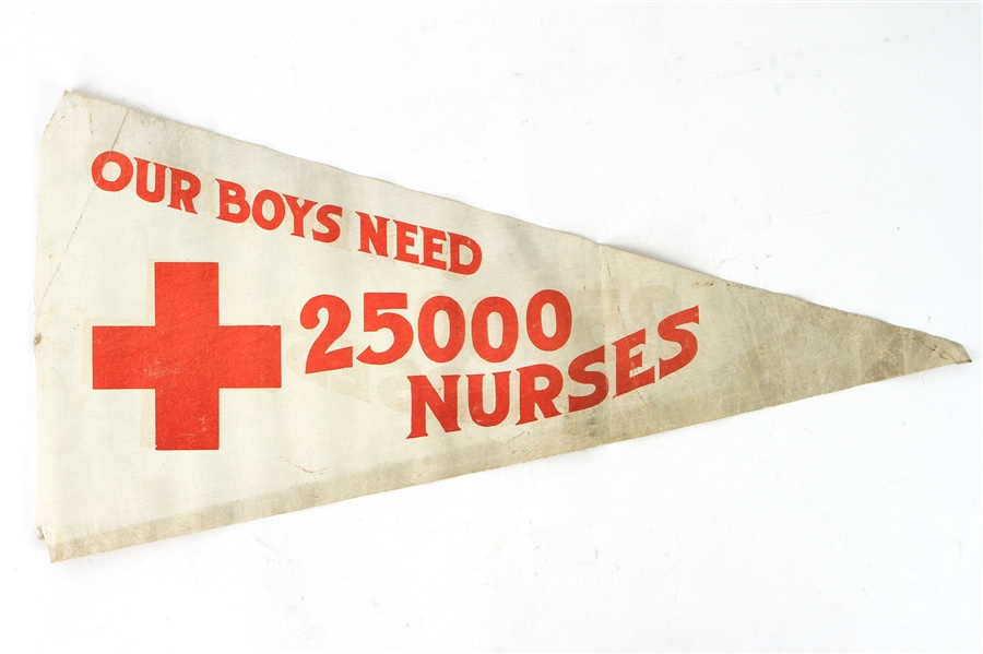 1917-1918 RARE WW1 Our Boys Need 25,000 Nurses 25" Pennant Banner