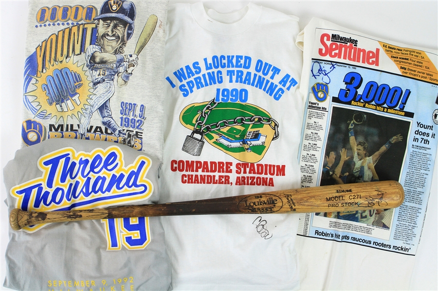 1980s-2000s Robin Yount Milwaukee Brewers Apparel & Bat Collection - Lot of 10 w/ Signed Louisville Slugger, Mitchell & Ness/Sand Knit Jerseys & More (JSA)