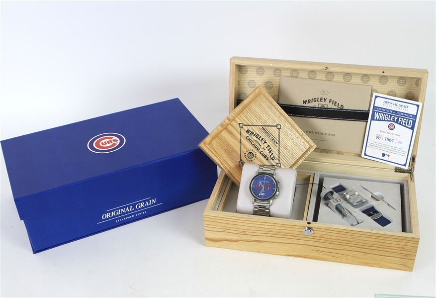 2016 Chicago Cubs Original Grain Limited Edition Wrigley Field Wooden Seat Watch w/ Display Case (Original Grain COA) 1964/2016 