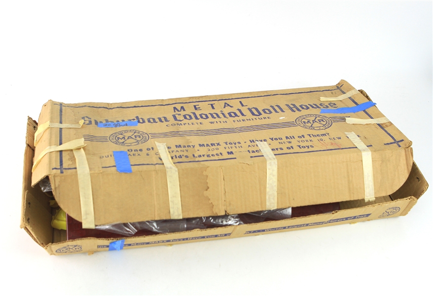 1950s Marx Toys Metal Suburban Colonial Dollhouse in Original Box