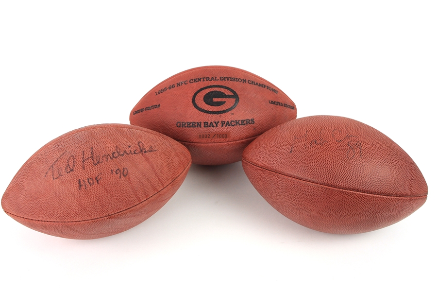 1990s Football Collection - Lot of 3 w/ Green Bay Packers 1995-96 NFC Central Champs + Ted Hendricks & Mark Chmura Signed (JSA)
