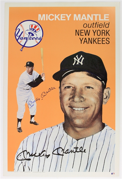 1990 Mickey Mantle New York Yankees Signed 24" x 36" Baseball Cardstock Poster (JSA)