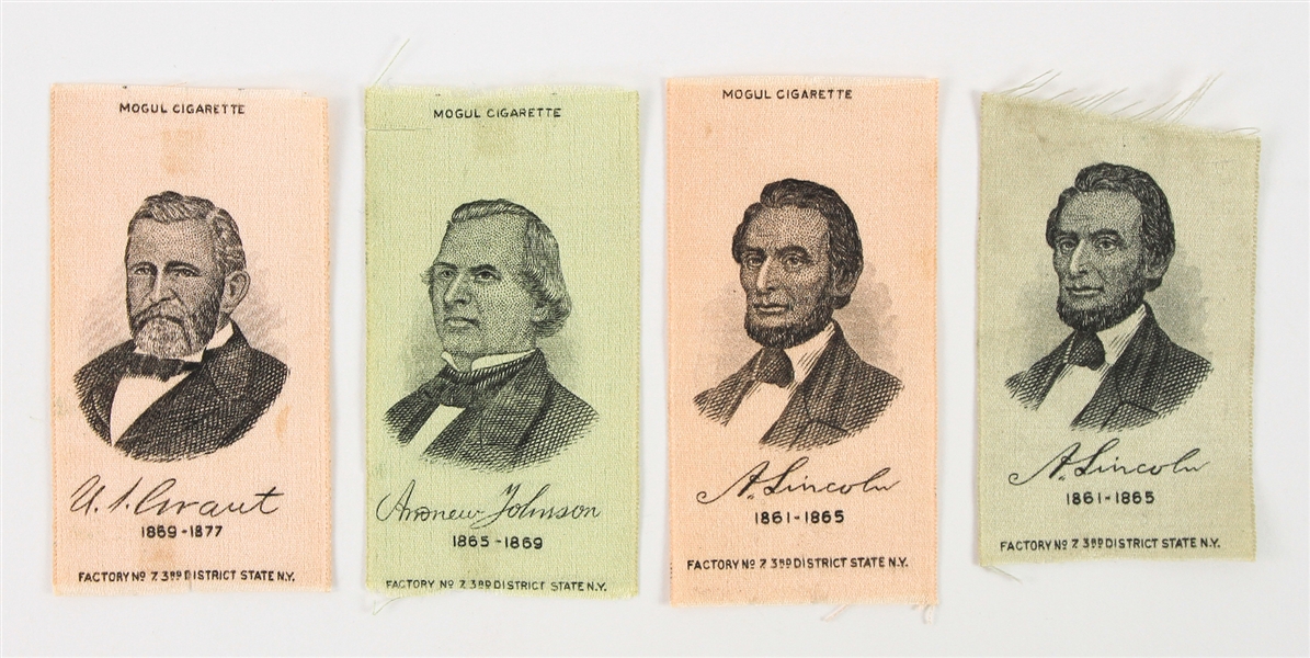 1910 Abraham Lincoln Andrew Johnson Ulysses S. Grant Mogul Cigarettes Silks - Lot of 4