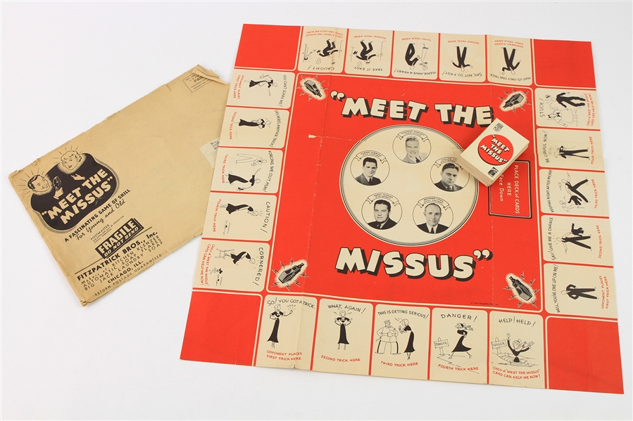 1937 Meet The Missus Fitzpatrick Bros. Board Game Premium w/ Game Board, Playing Cards & Original Mailing Envelope