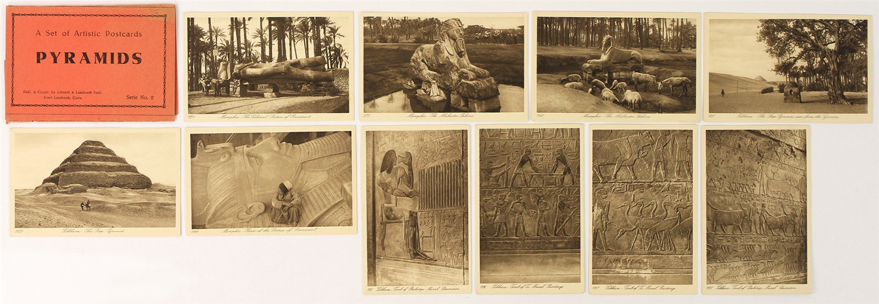 1920s Lehnert & Landrock Artistic Egyptian Pyramid 3.5" x 5.5" Postcards - Lot of 10 w/ Original Cover
