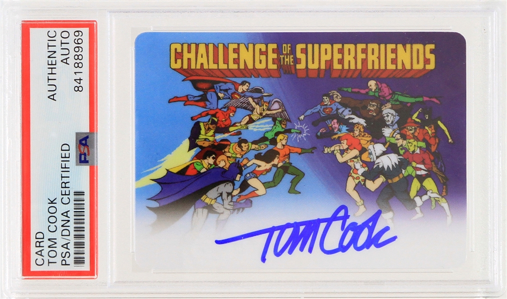 2019 Tom Cook Challenge of the Superfriends Signed Animation Cell Trading Card (PSA Slabbed)