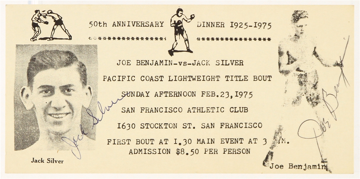 1975 Jack Silver Joe Benjamin Signed Pacific Coast Lightweight Title Bout 50th Anniversary Card (MEARS LOA)
