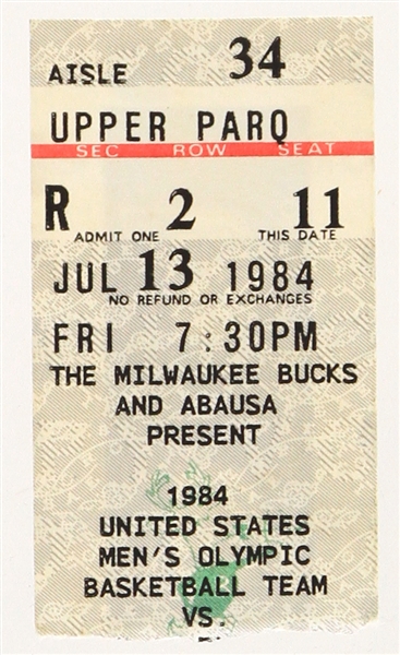 1984 (July 13) Michael Jordan USA Olympic Team vs NBA All Stars MECCA Arena Ticket Stub