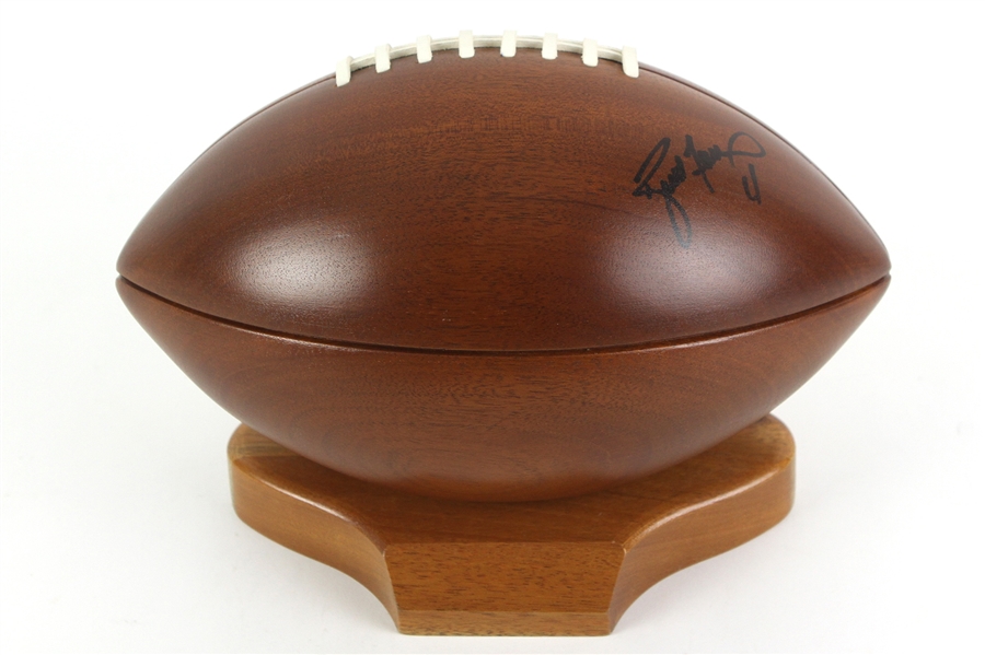 1990s Brett Favre Green Bay Packers Signed Wooden Football w/ Display Stand (JSA)