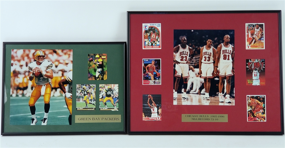 1996 Chicago Bulls Green Bay Packers Framed Photo/Trading Card Displays - Lot of 2