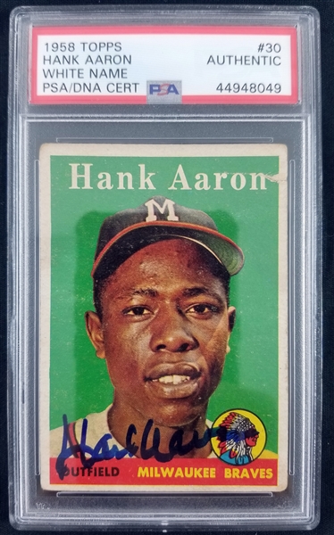 1958 Hank Aaron Milwaukee Braves Signed 1958 Topps Trading Card (PSA Slabbed Authentic)
