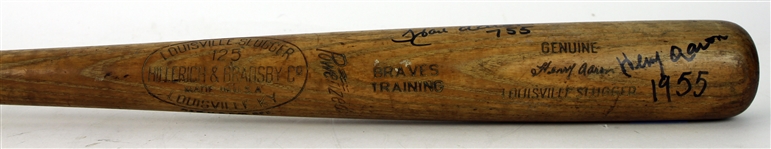 1955 Hank Aaron Milwaukee Braves Signed H&B Louisville Slugger Professional Model Spring Training Bat (MEARS A8/JSA) w/ VERY RARE "Henry Aaron" Autograph