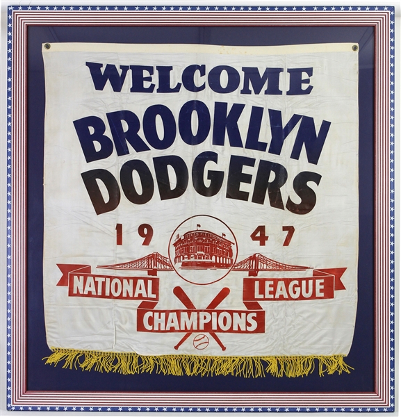 1947 Brooklyn Dodgers 44" x 46" Framed National League Champions Ebbets Field Stadium Flag (MEARS LOA)