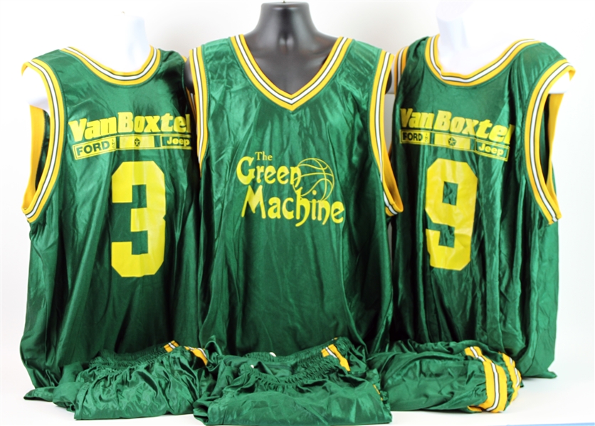 2005-08 Green Bay Packers The Green Machine Basketball Uniforms - Lot of 3 Jerseys & 6 Shorts (MEARS LOA)