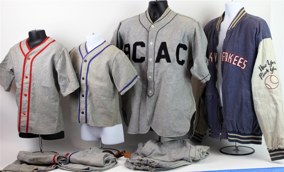 1950s-90s Baseball Apparel Collection - Lot of 5 w/ Flannel Jerseys, Pants & New York Black Yankees Negro League Jacket