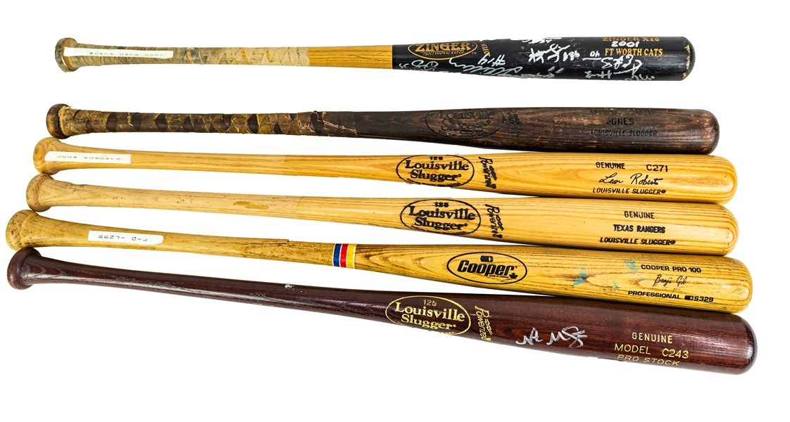 1983-2005 Professional Model Game Used Bat Collection - Lot of 6 w/ Leon Roberts, Benji Gil, Nate McLouth Signed & More (MEARS LOA/JSA) 