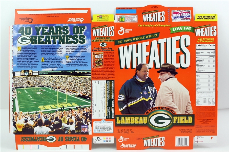 1997 Green Bay Packers Lambeau Field 40 Years of Greatness Unused Wheaties Box 