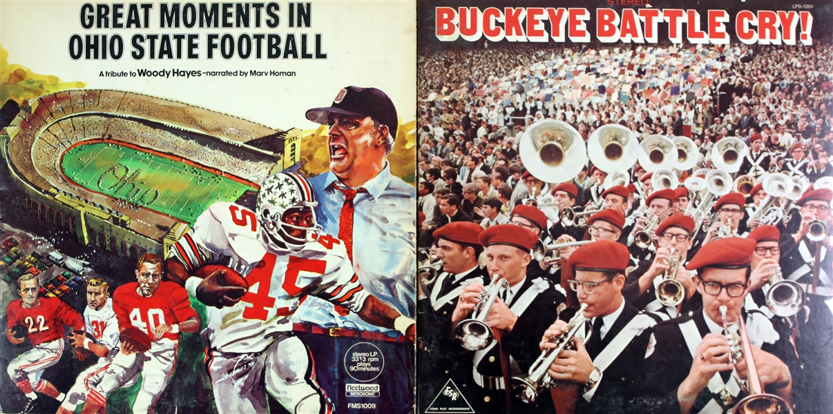 1970s Ohio State Buckeyes Record Albums - Lot of 2 w/ Great Moments in Football Woody Hayes Tribute & Buckeye Battle Cry!