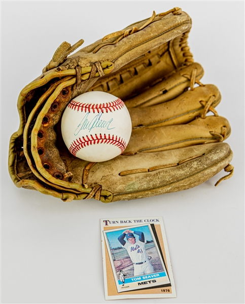 1970s-80s Tom Seaver New York Mets Store Model Rawlings Mitt & Signed OAL Brown Baseball (JSA)