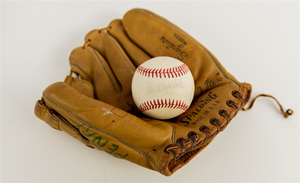 1960s-80s Don Drysdale Los Angeles Dodgers Store Model Spalding Mitt & Signed OAL Brown Baseball (JSA)