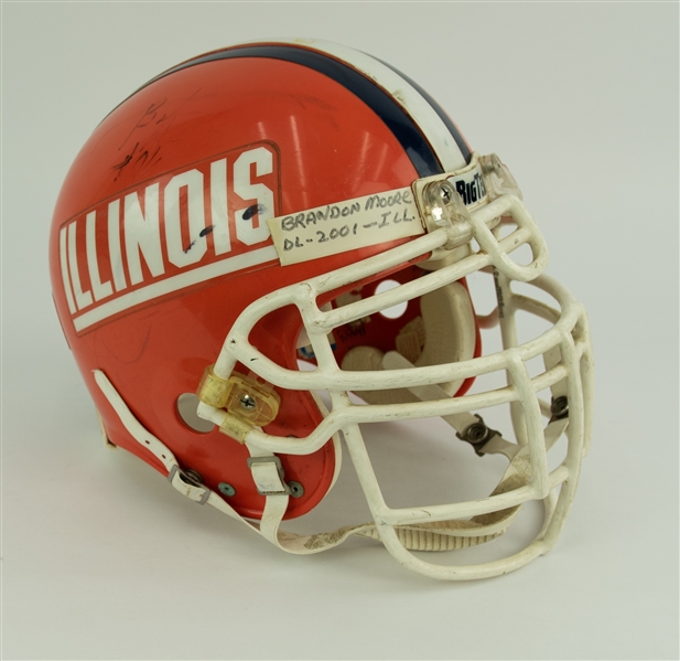 2001 Brandon Moore Illinois Fighting Illini Signed Game Worn Football Helmet (MEARS LOA/JSA)