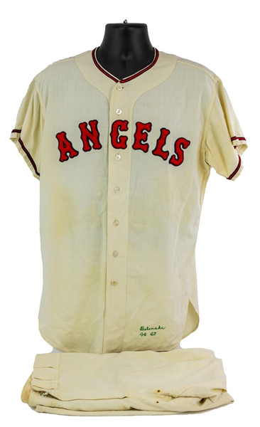 1963 Bo Belinsky Los Angeles Angels Game Worn Home Uniform (MEARS A10)