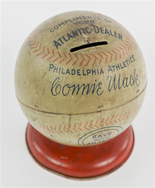 1940s Connie Mack Philadelphia Athletics Baseball Shaped Atlantic Coin Bank