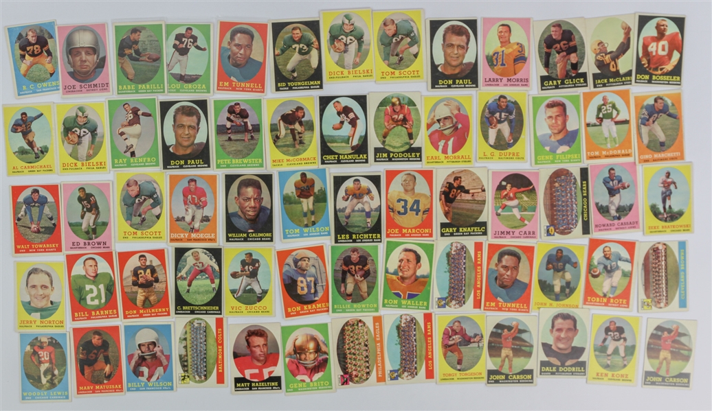1958 Topps Football Trading Cards - Lot of 65 w/ Babe Parilli, Lou Groza, Gino Marchetti & More