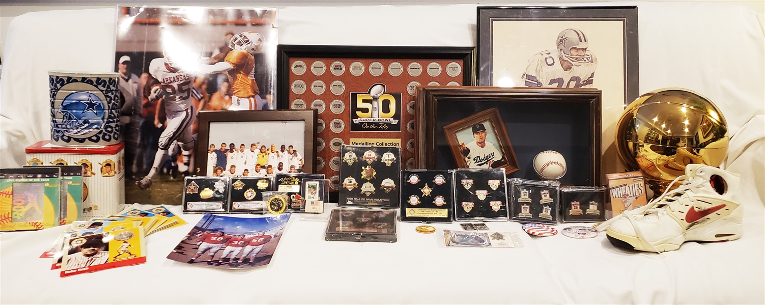 1970s-1990s Football, Baseball, Basketball Photos, Banners, Collector Coins, & more... (Lot of 130+)