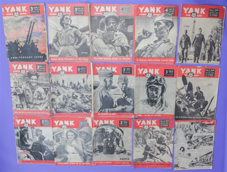 1944-45 Yank WWII Magazine Collection - Lot of 13 w/ Down Under, British & Far East Editions