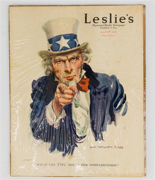 1916 Uncle Sam Leslie Judge Co. "What are YOU doing for Preparedness?" 11x14 Illustrated Weekly Newspaper 