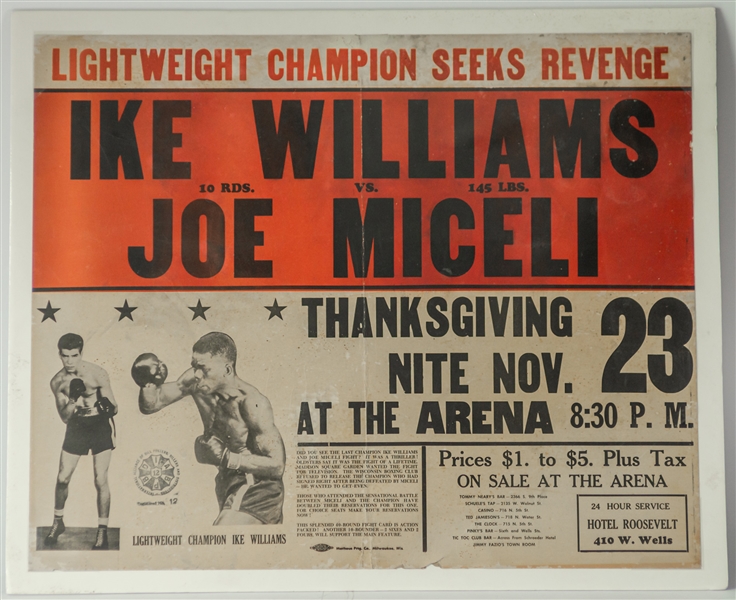 1950 Ike Williams vs Joe Miceli "Lightweight Champion Seeks Revenge" 22" x 28" Broadside  