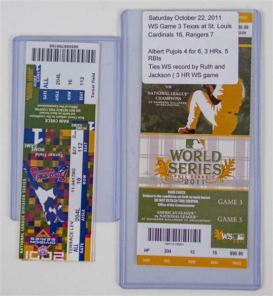 2001 National League Division Series Tickets & 2011 World Series Game 3 Ticket (Lot of 5)